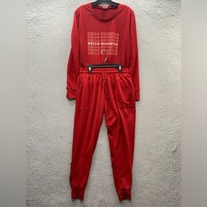 Hello Mello Hello Sunshine Red Lounge Pjs Sweater & Pants Set Women’s Small